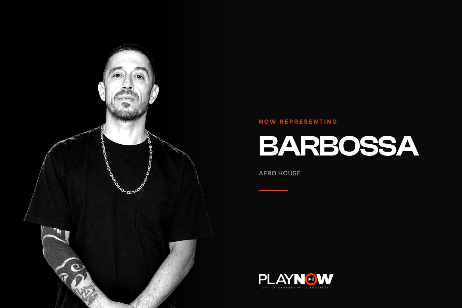Barbossa, Uruguayan afro house DJ and producer, black and white portrait for PLAYNOW