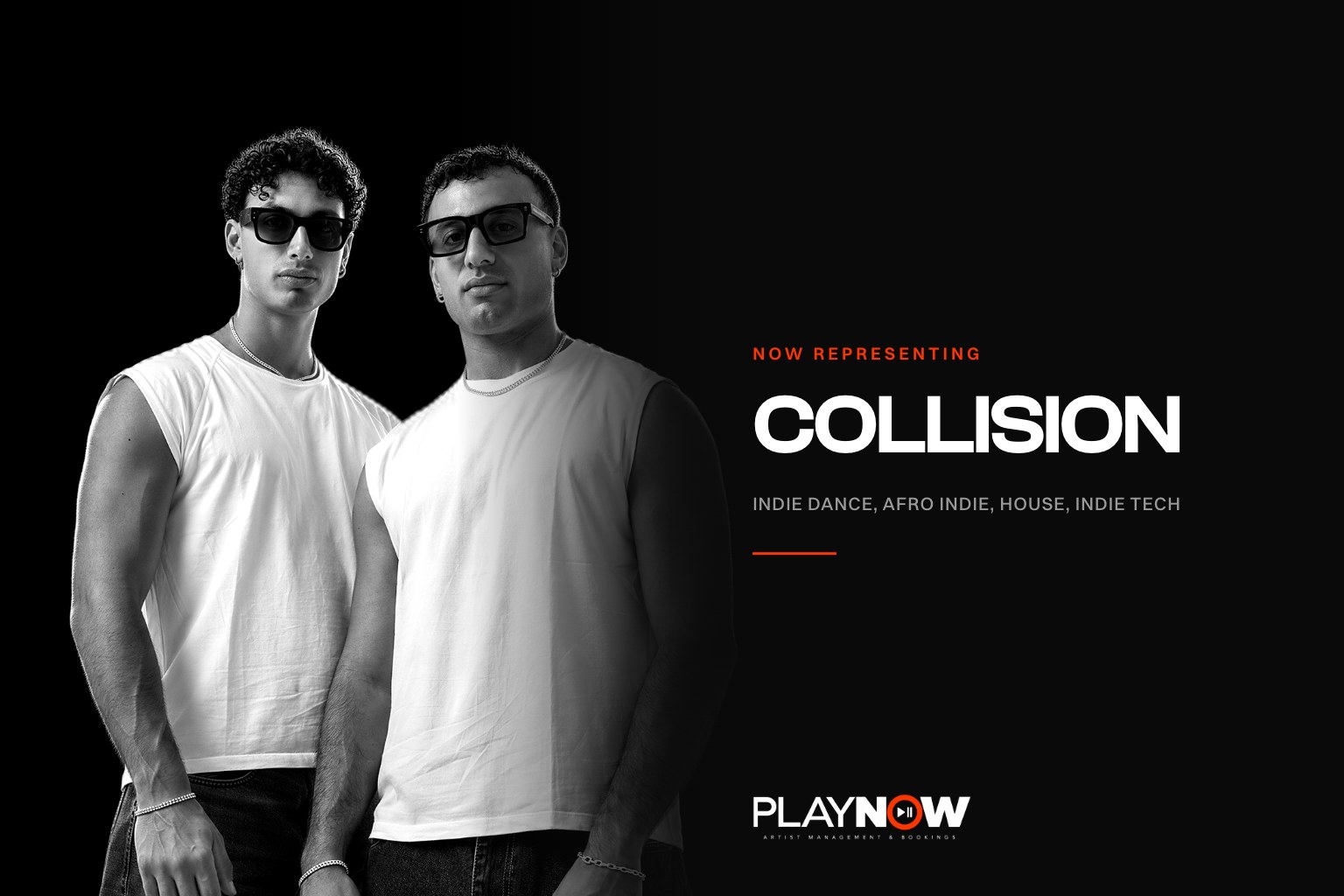 COLLISION, the duo of twins Davide and Luca Lomaglio, black and white portrait for PLAYNOW