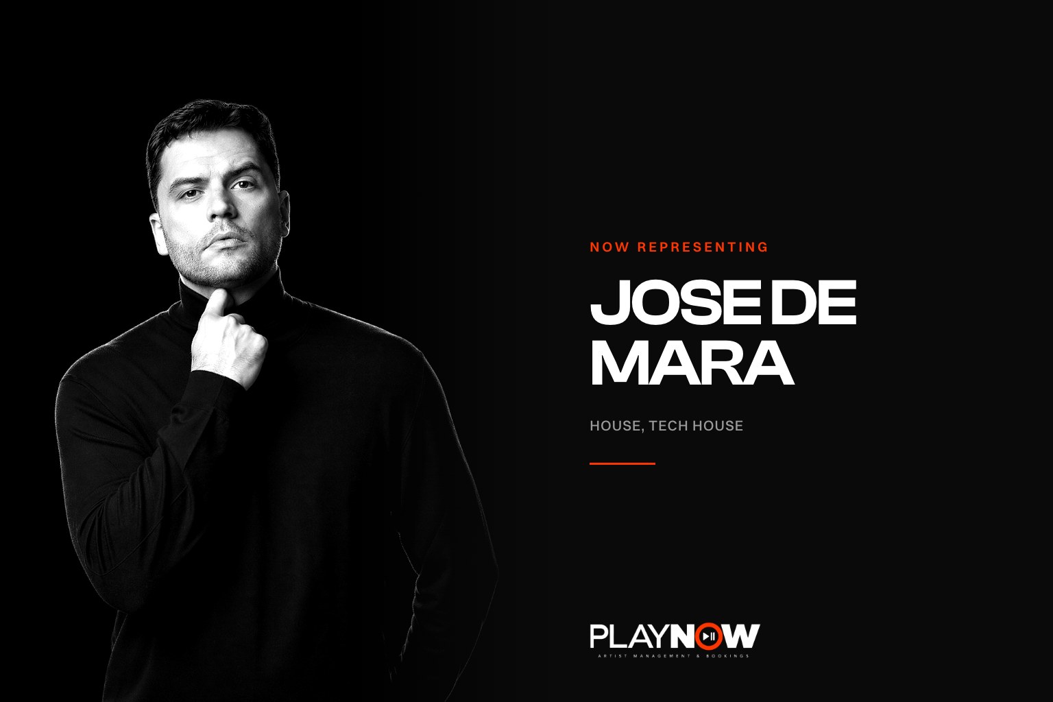 Jose De Mara, house and tech house DJ and producer, black and white portrait for PLAYNOW